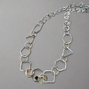 Morgan Geometric Statement Necklace, 14K Yellow Gold, Sterling Silver, Iolite Gemstone
