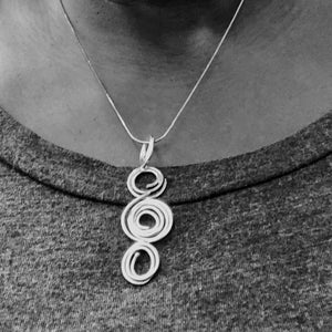3 Spiral Sterling Silver Necklace with 18 inch Snake Chain, Abstract, Contemporary Pendant - Candace -Stribling- Jewelry