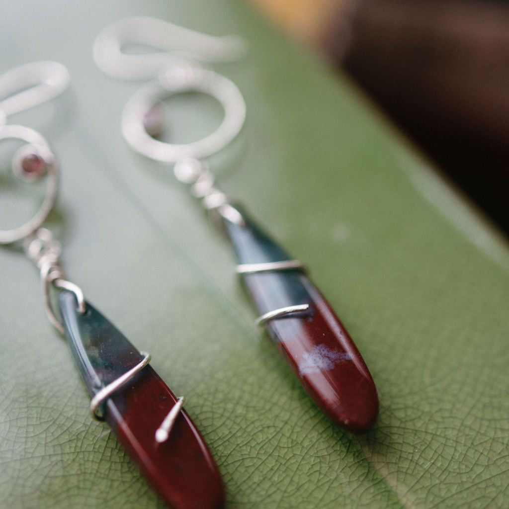 Adira - Sterling Silver Dangle Earrings, Bloodstone, Citrine