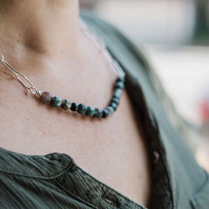 Melisande - Sterling Silver Paperclip Necklace with Bloodstone