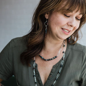 Rainey Bloodstone Sterling Silver Paperclip Long Necklace