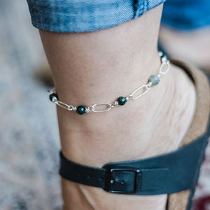 Bridget - Sterling Paper Clip Bracelet with Bloodstone Beads