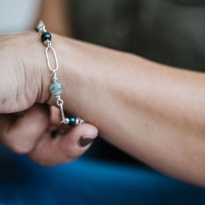 Bridget - Sterling Paper Clip Bracelet with Bloodstone Beads