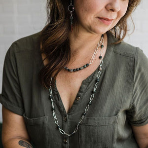 Melisande - Sterling Silver Paperclip Necklace with Bloodstone