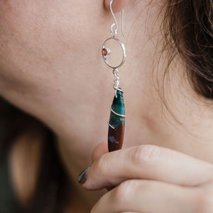 Adira - Sterling Silver Dangle Earrings, Bloodstone, Citrine