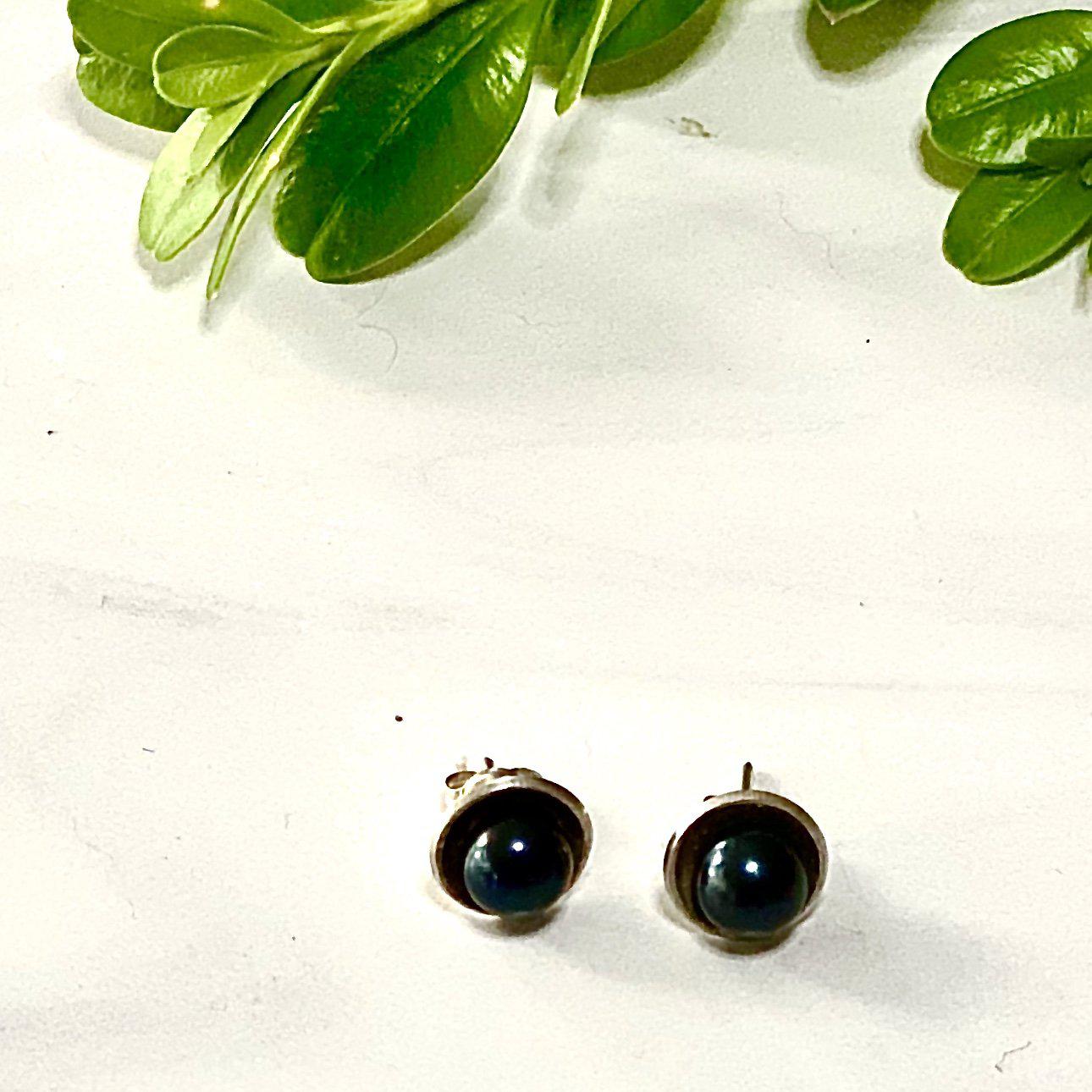 Sterling Silver Studs with Freshwater Blue Peacock Pearls 