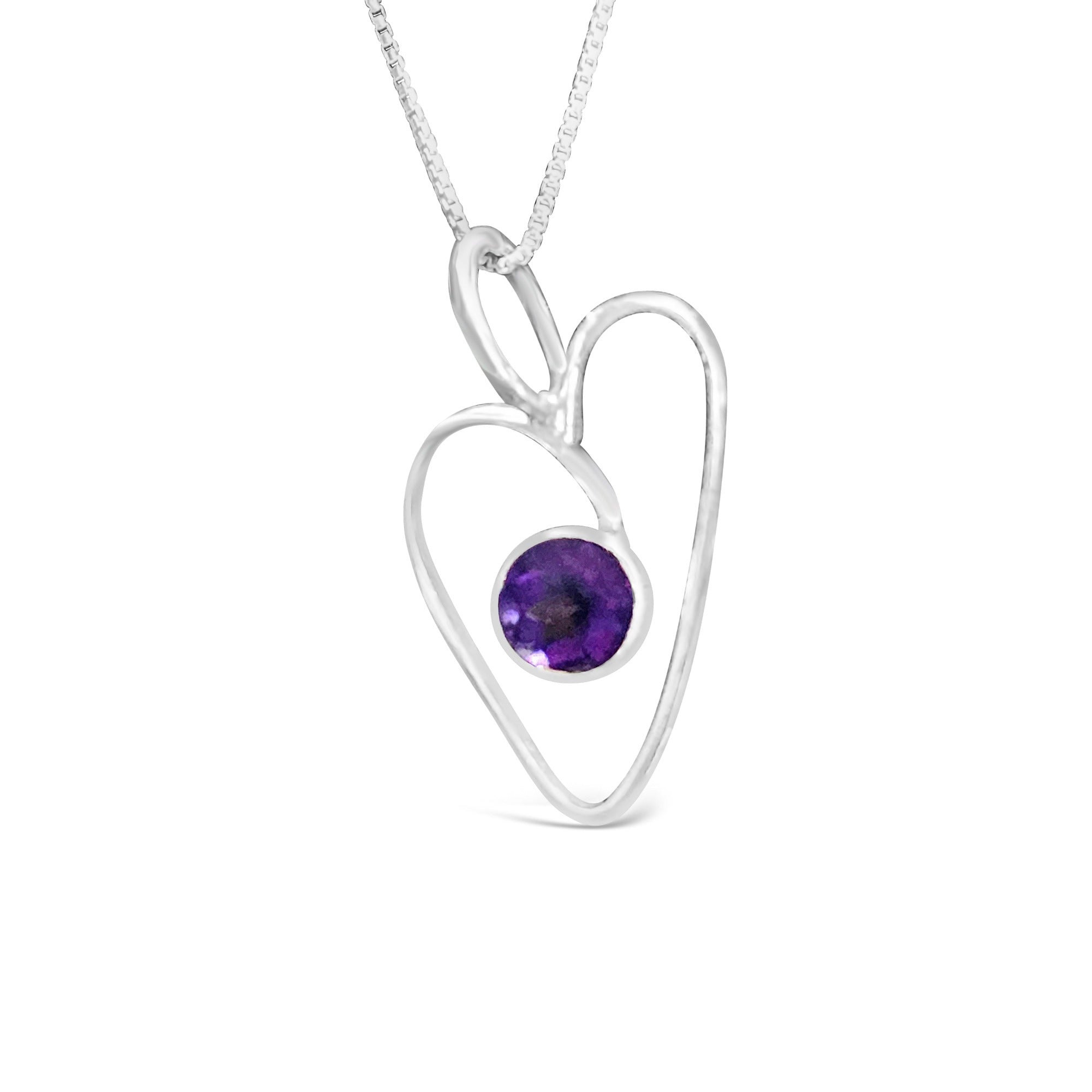 Be My Love Sterling Silver Heart Necklace with Amethyst