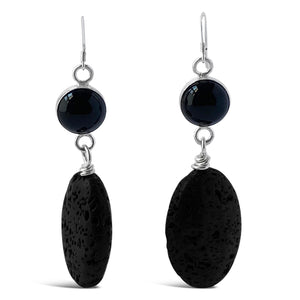 Moana Dangle Earrings, Black Lava Bead, Black Onyx