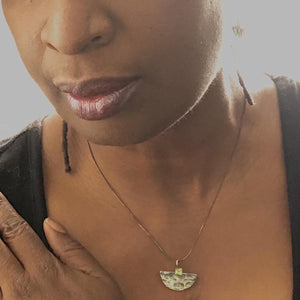 Blair - Oxidized Textured Sterling Silver Half Moon Drop Earrings, Peridot in 14K Square Tube Bezel