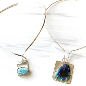 Heda - Sterling Silver Square Necklace with Azurite-Malachite