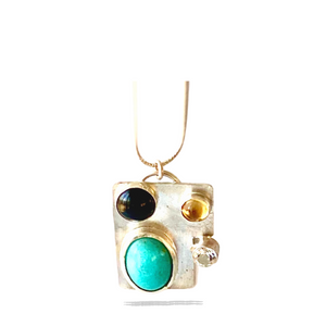 Juliana - Sterling Silver Square Pendant, Amazonite, Black Onyx, Citrine, White Topaz