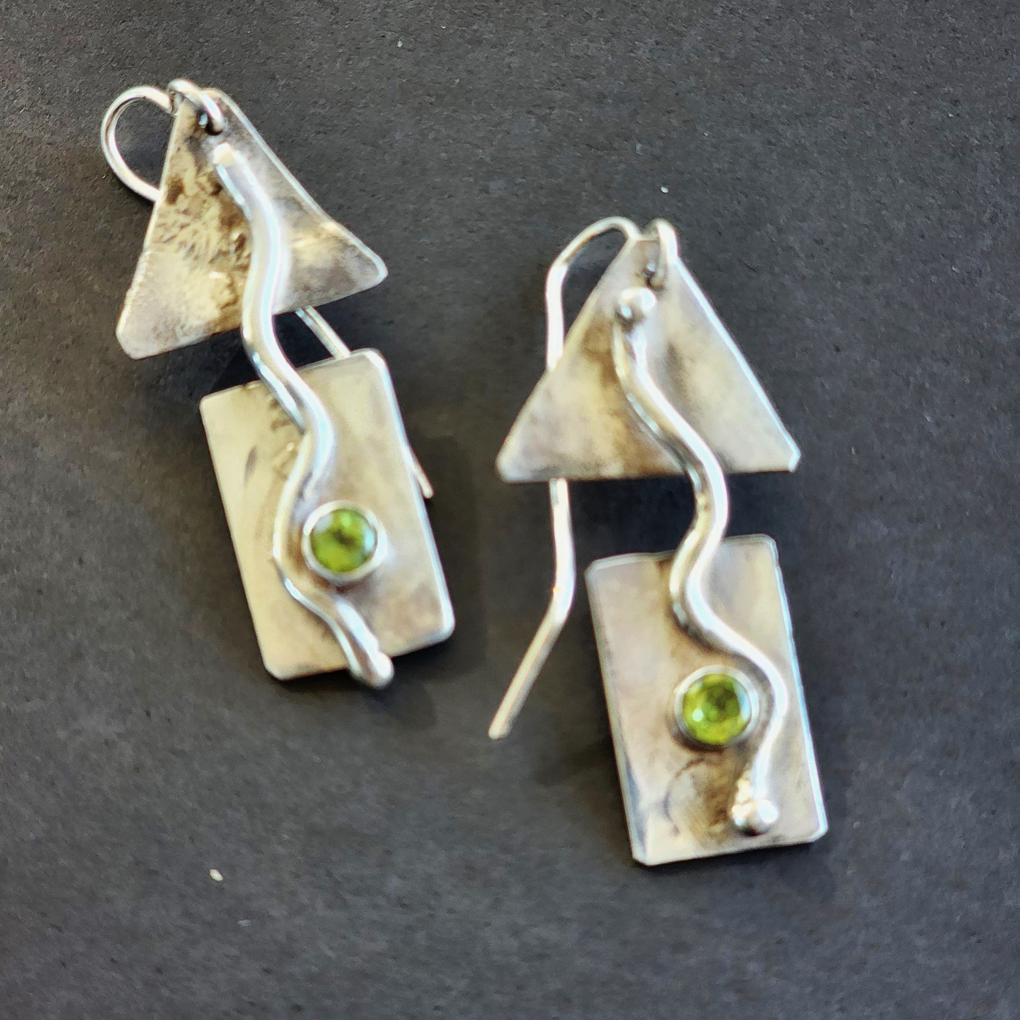 Sterling Silver Mid-Century Earrings with Peridot
