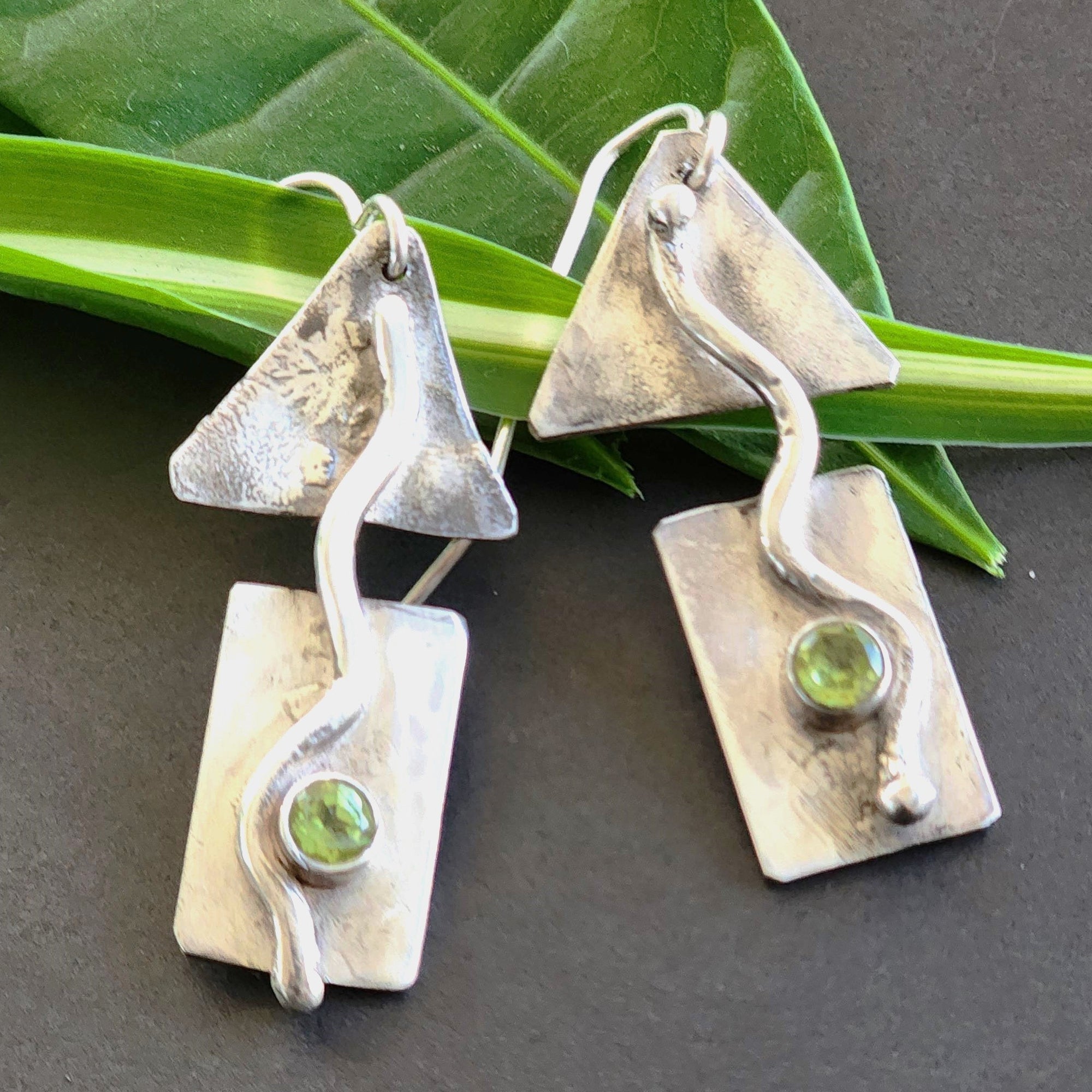 Sterling Silver Mid-Century Earrings with Peridot