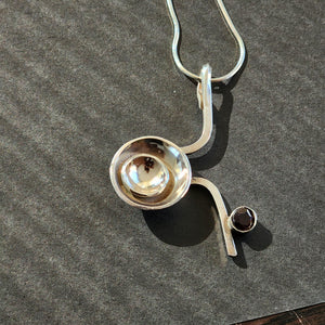 Sterling Silver Abstract Necklace with Garnet