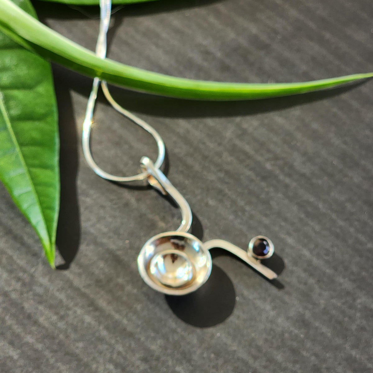 Sterling Silver Abstract Necklace with Garnet