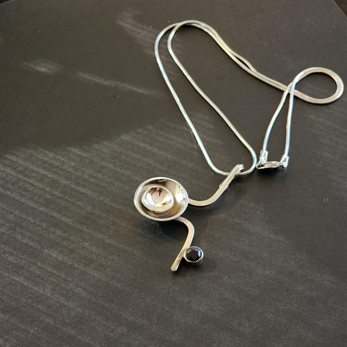 Sterling Silver Abstract Necklace with Garnet