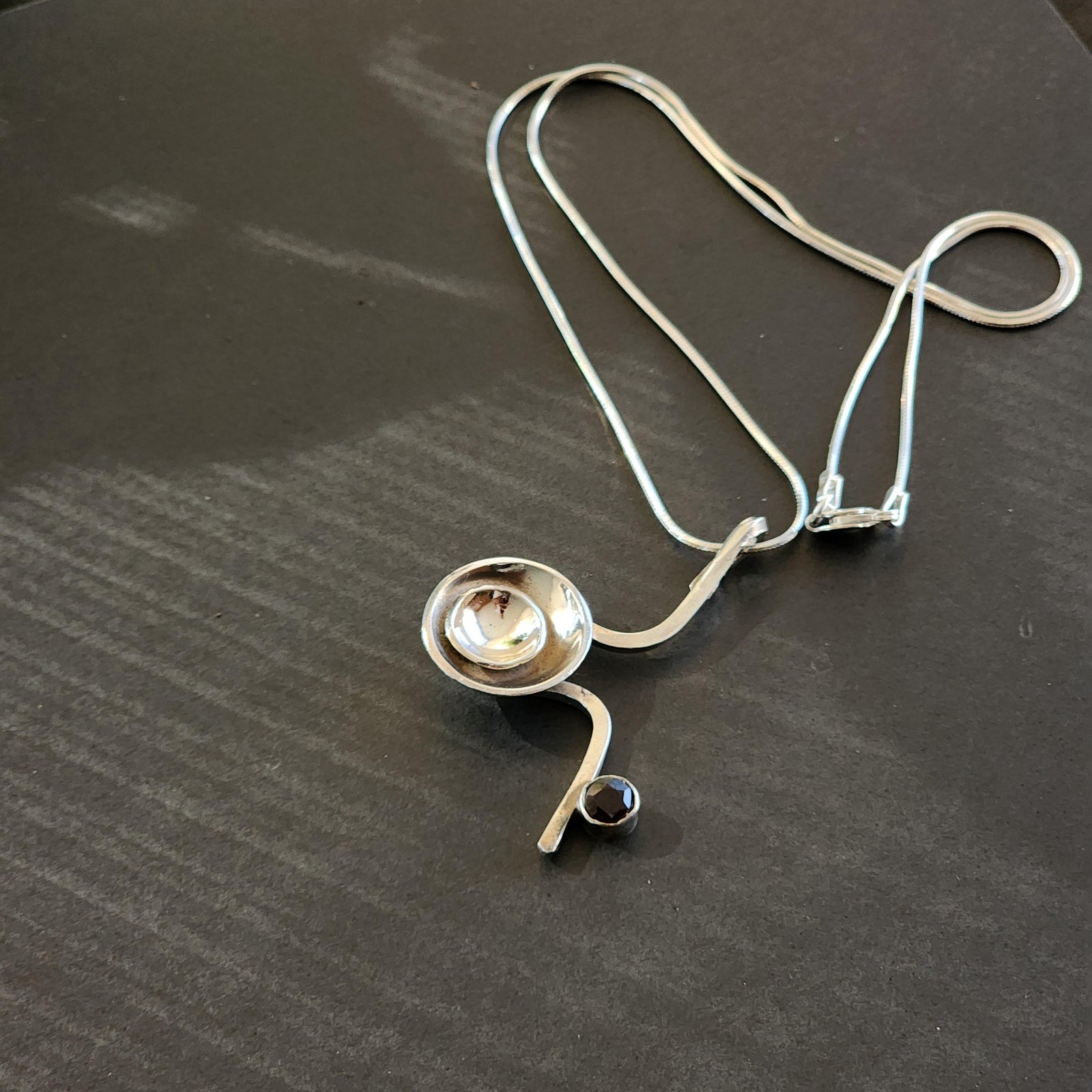 Sterling Silver Abstract Necklace with Garnet