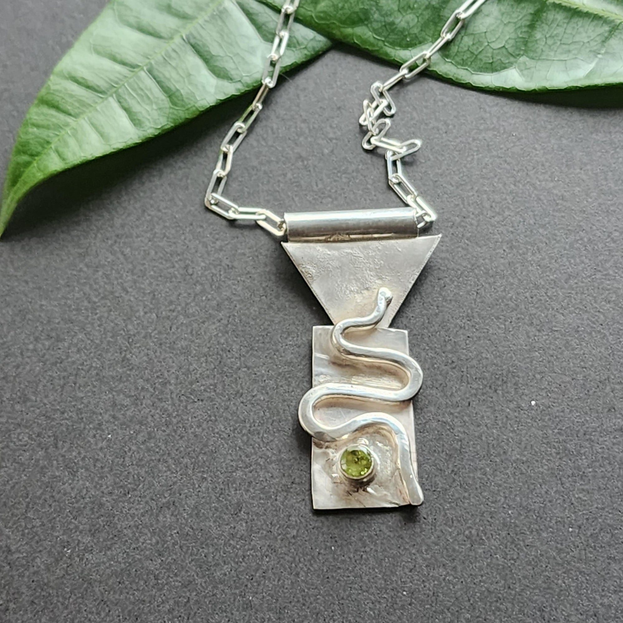 Sterling Silver Art Deco Necklace with Peridot