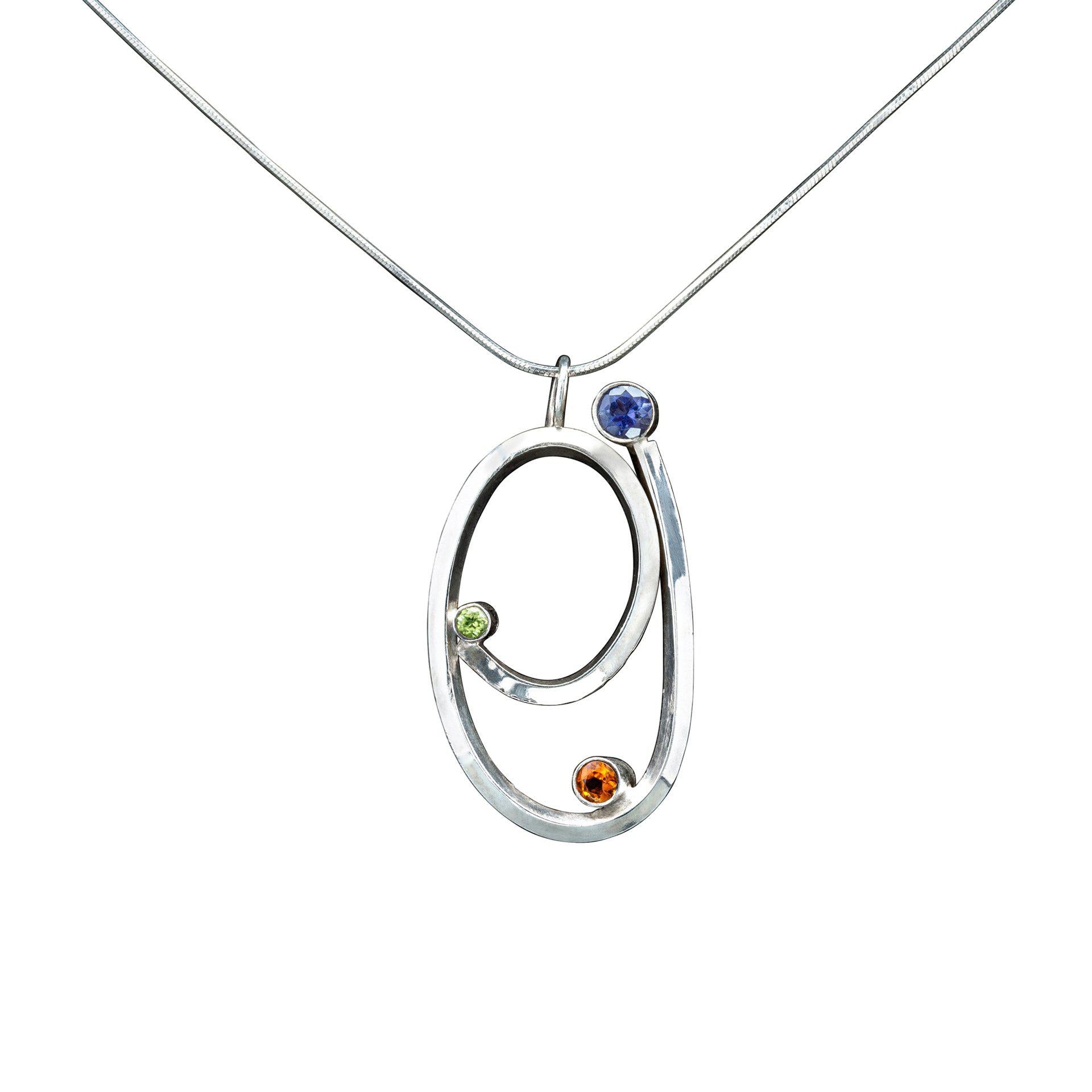 Sterling Silver Fibonacci Inspired Necklace, Iolite, Citrine, Peridot - Candace -Stribling- Jewelry