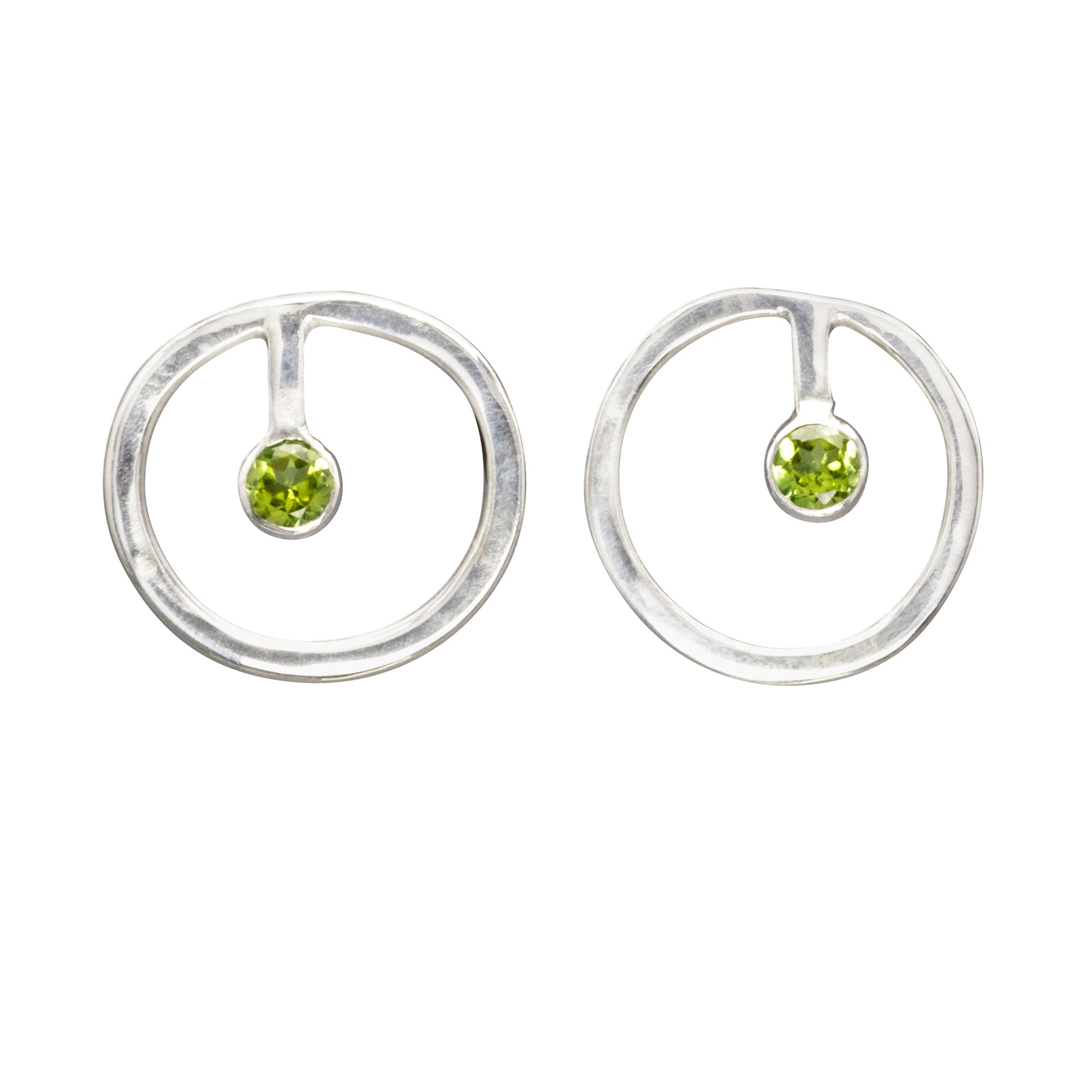 sterling silver circle earrings with peridot