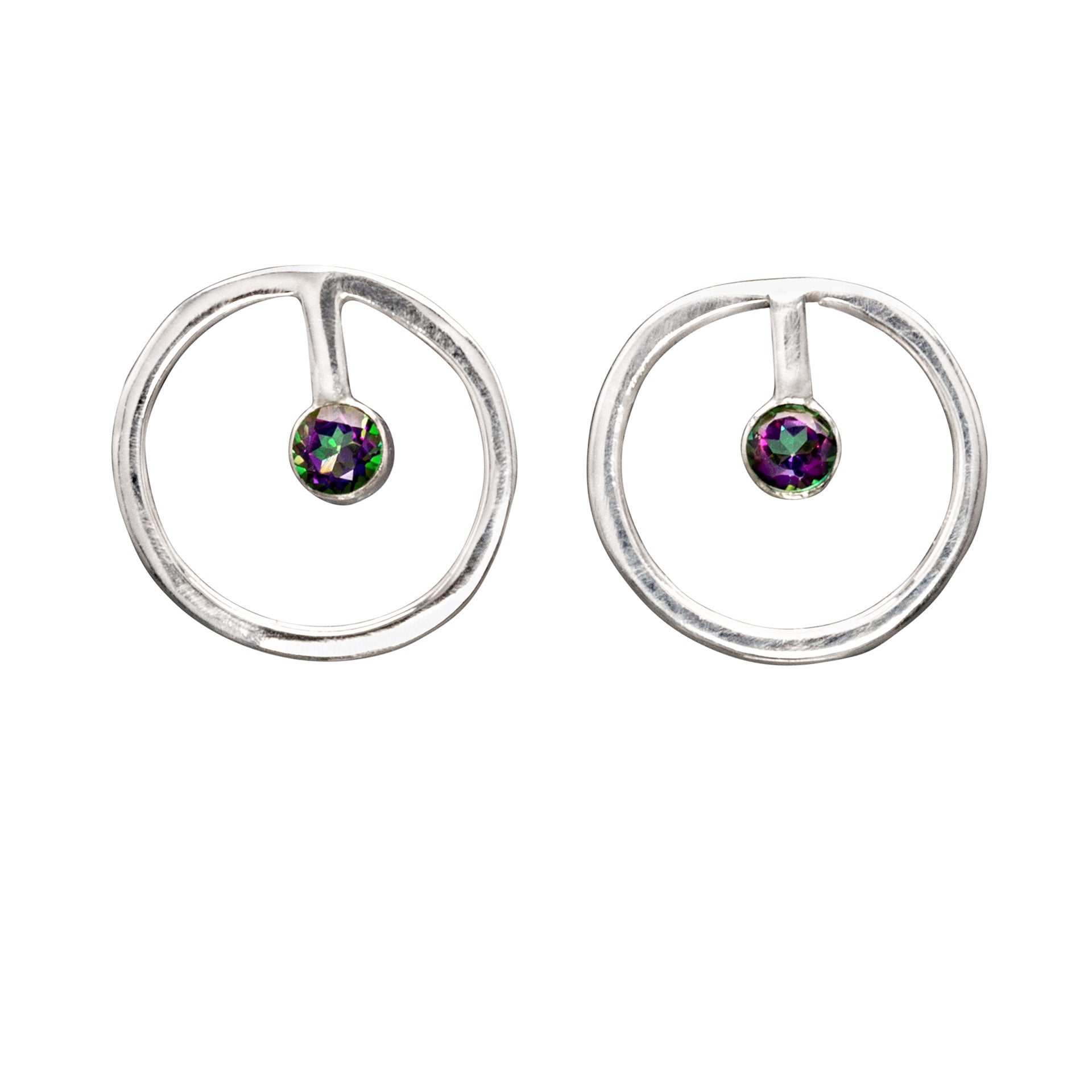 sterling silver circle earrings with green mystic topaz