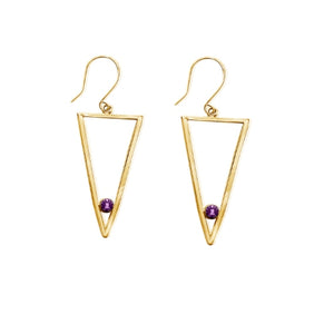 Sheena - 14K Gold Long Triangle Earrings with Gemstone