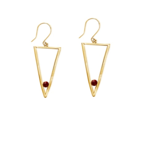 Sheena - 14K Gold Long Triangle Earrings with Gemstone