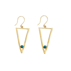 Sheena - 14K Gold Long Triangle Earrings with Gemstone