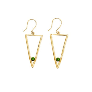 Sheena - 14K Gold Long Triangle Earrings with Gemstone