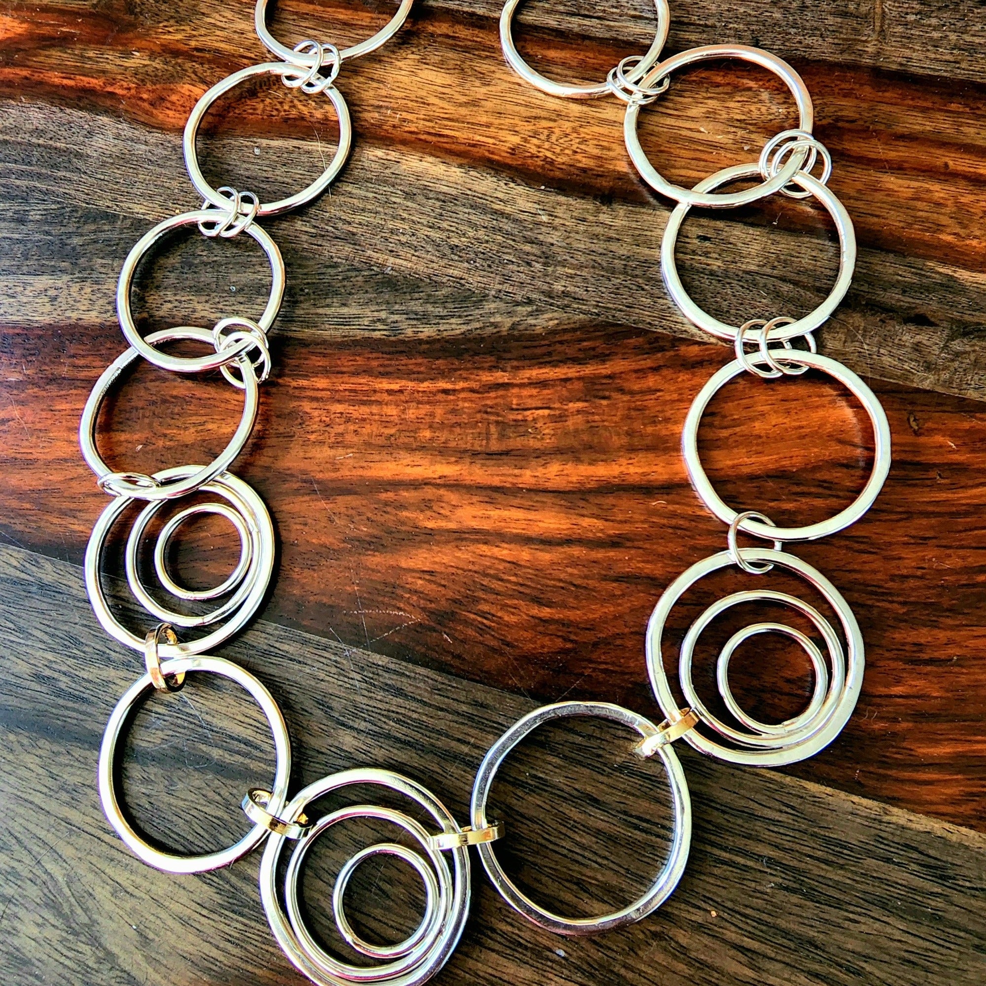 sterling silver & 14K yellow gold circle statement necklace