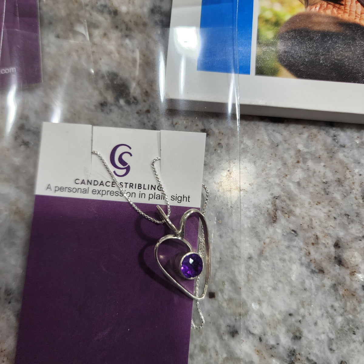 Be My Love Sterling Silver Heart Necklace with Amethyst