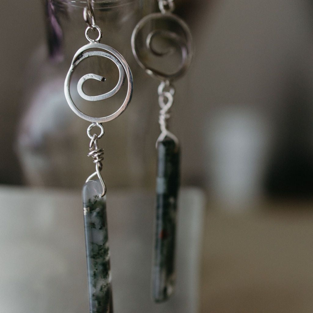 Valeria Sterling Silver Spiral Bloodstone Earrings