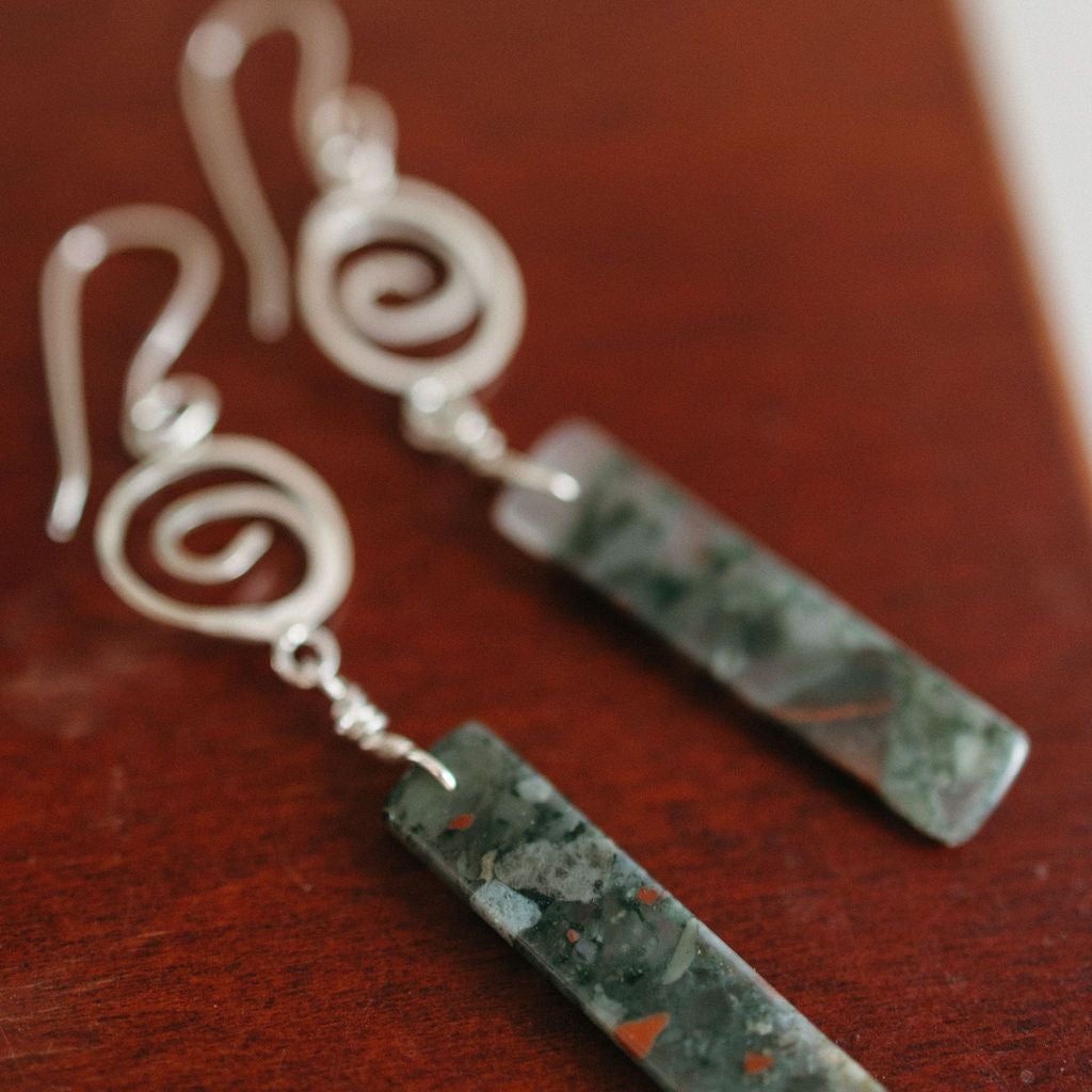 Valeria Sterling Silver Spiral Bloodstone Earrings