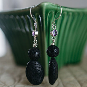 Alane Black Lava & Amethyst Earrings
