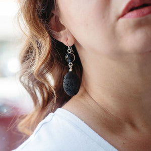 Moana Dangle Earrings, Black Lava Bead, Black Onyx