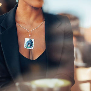 Heda - Sterling Silver Square Necklace with Azurite-Malachite