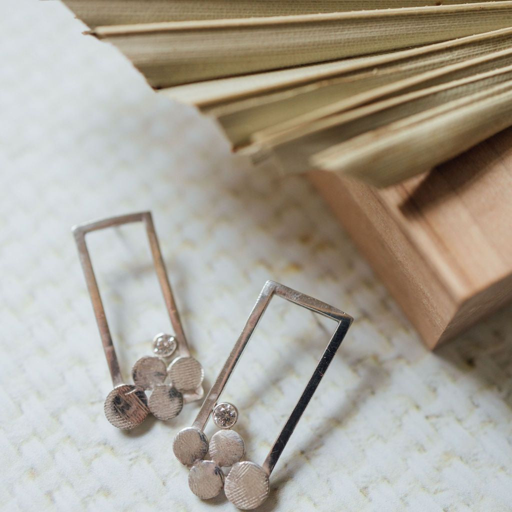 Elena Short Rectangle Earrings, White CZ