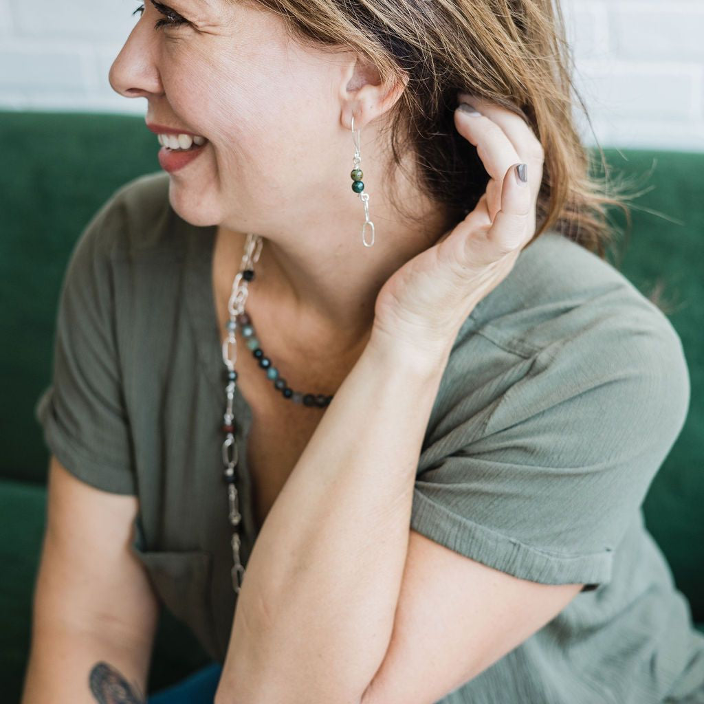 Bree - Bloodstone & Sterling Silver Paper Clip Earrings