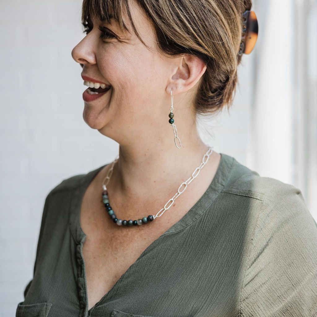 Melisande - Sterling Silver Paperclip Necklace with Bloodstone