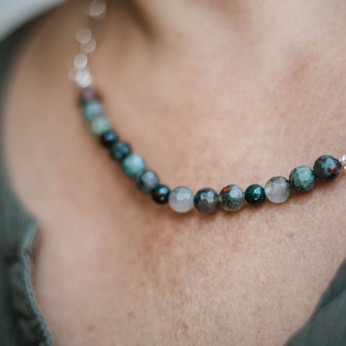 Melisande - Sterling Silver Paperclip Necklace with Bloodstone