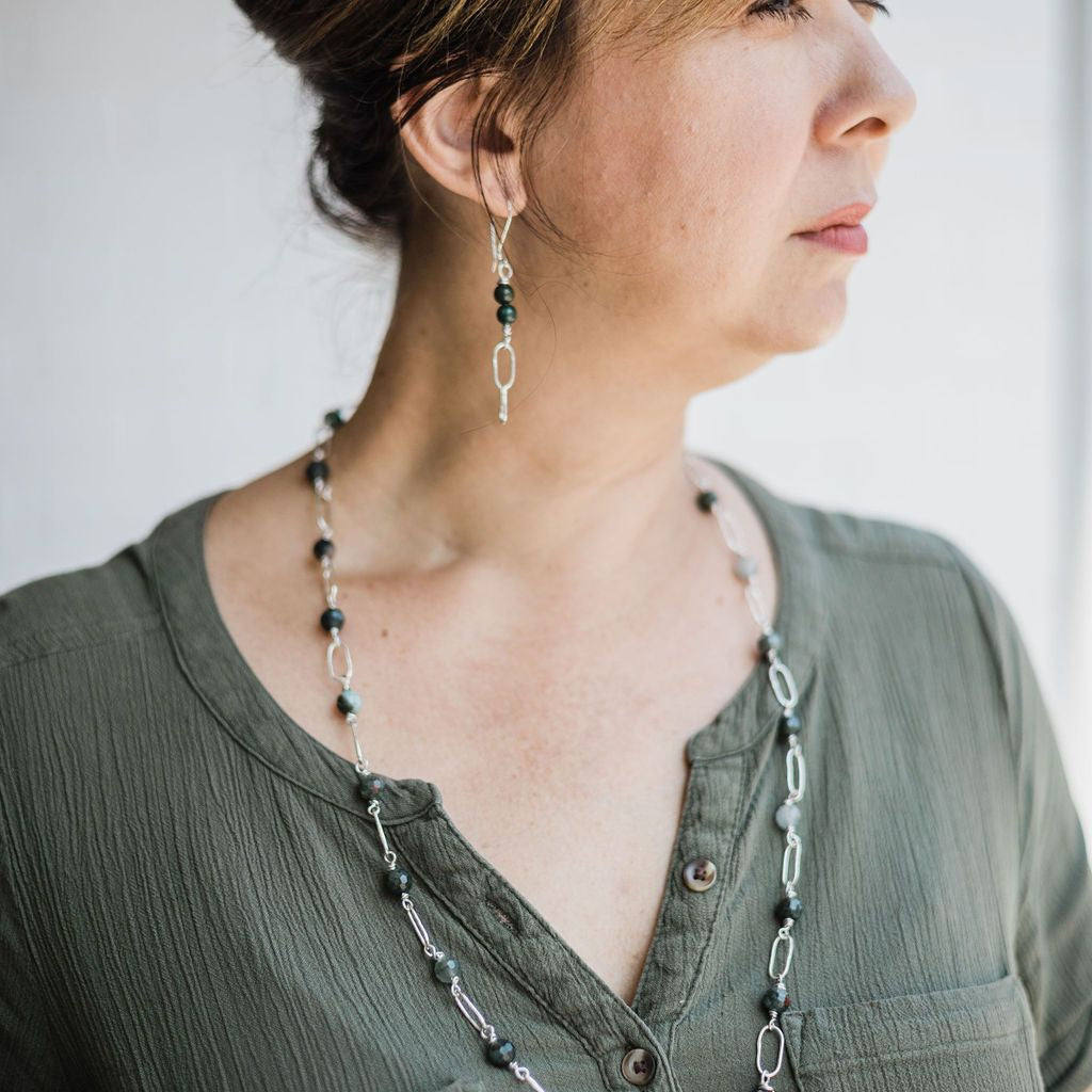 Rainey Bloodstone Sterling Silver Paperclip Long Necklace