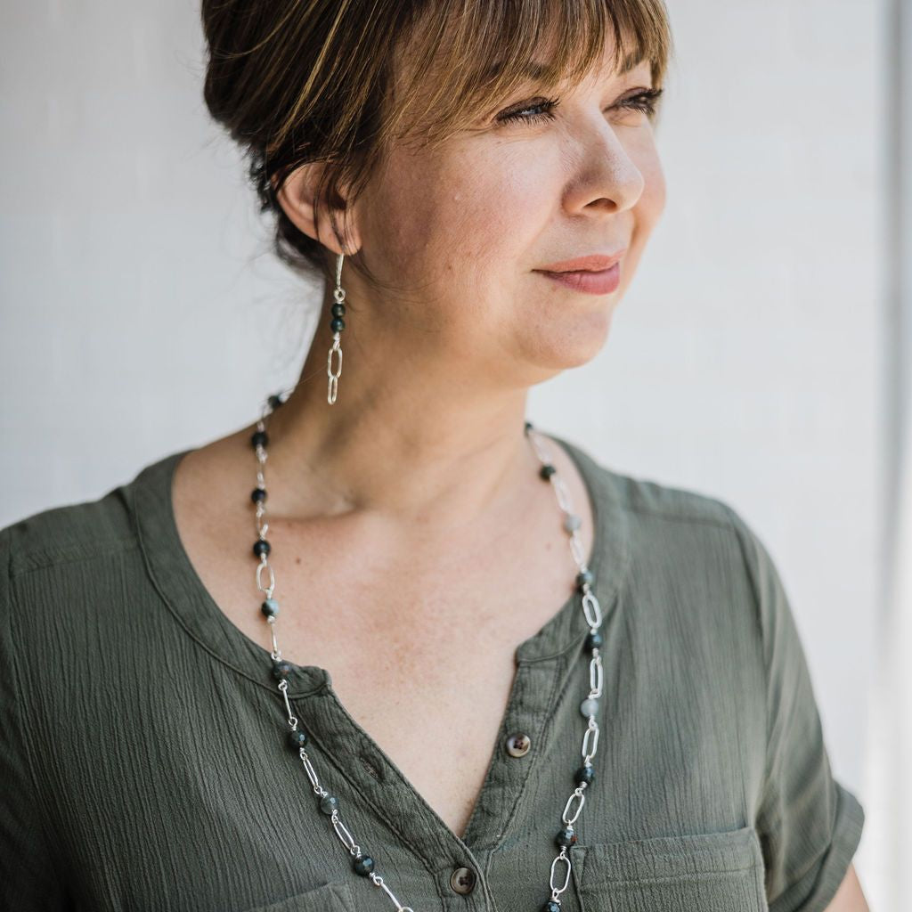 Bree - Bloodstone & Sterling Silver Paper Clip Earrings