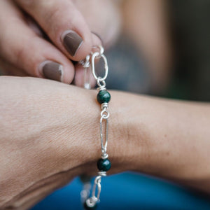 Bridget - Sterling Paper Clip Bracelet with Bloodstone Beads