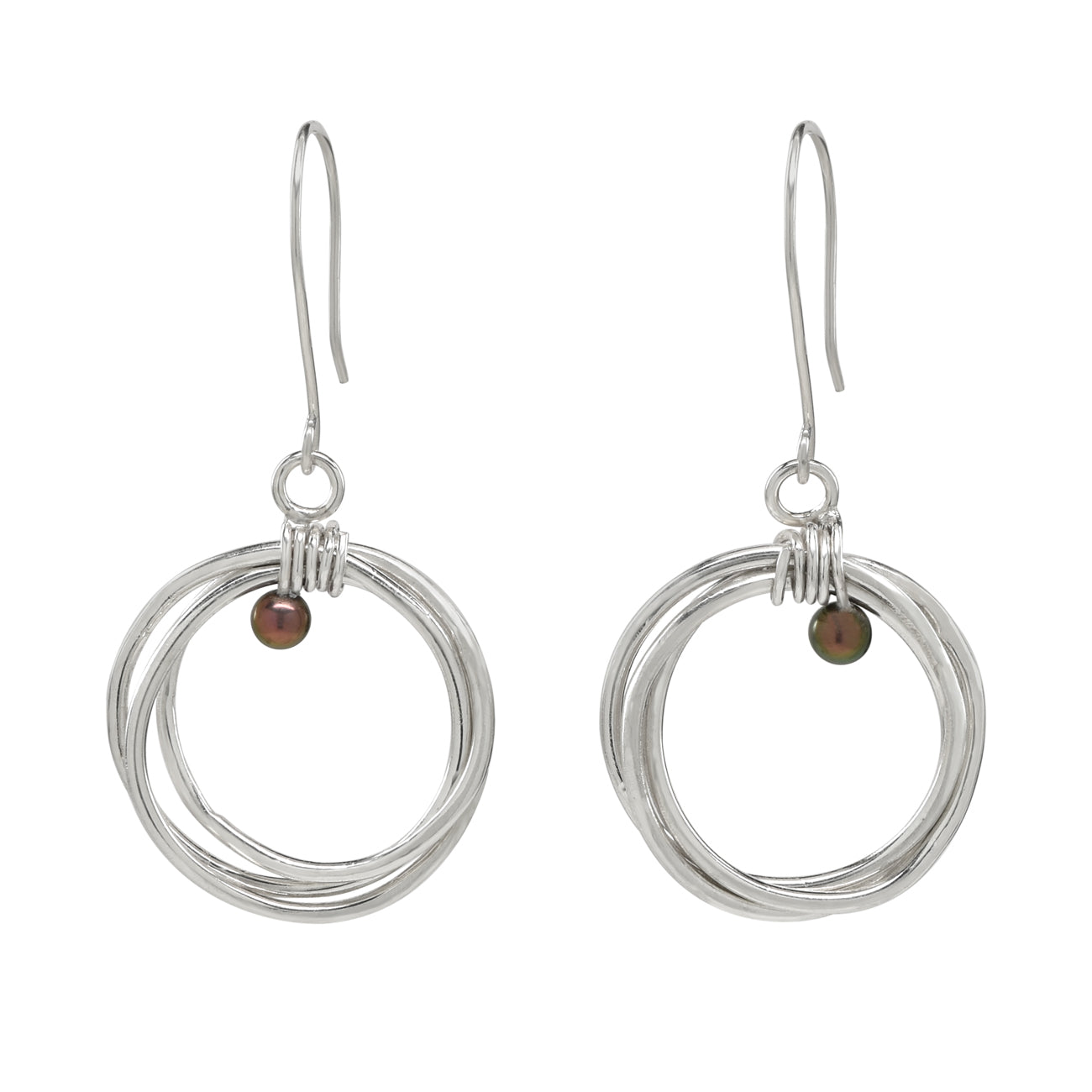 Maven Sterling Silver Mobius Ring Earrings with Peacock Freshwater Pearls