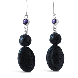 Alane Black Lava & Amethyst Earrings