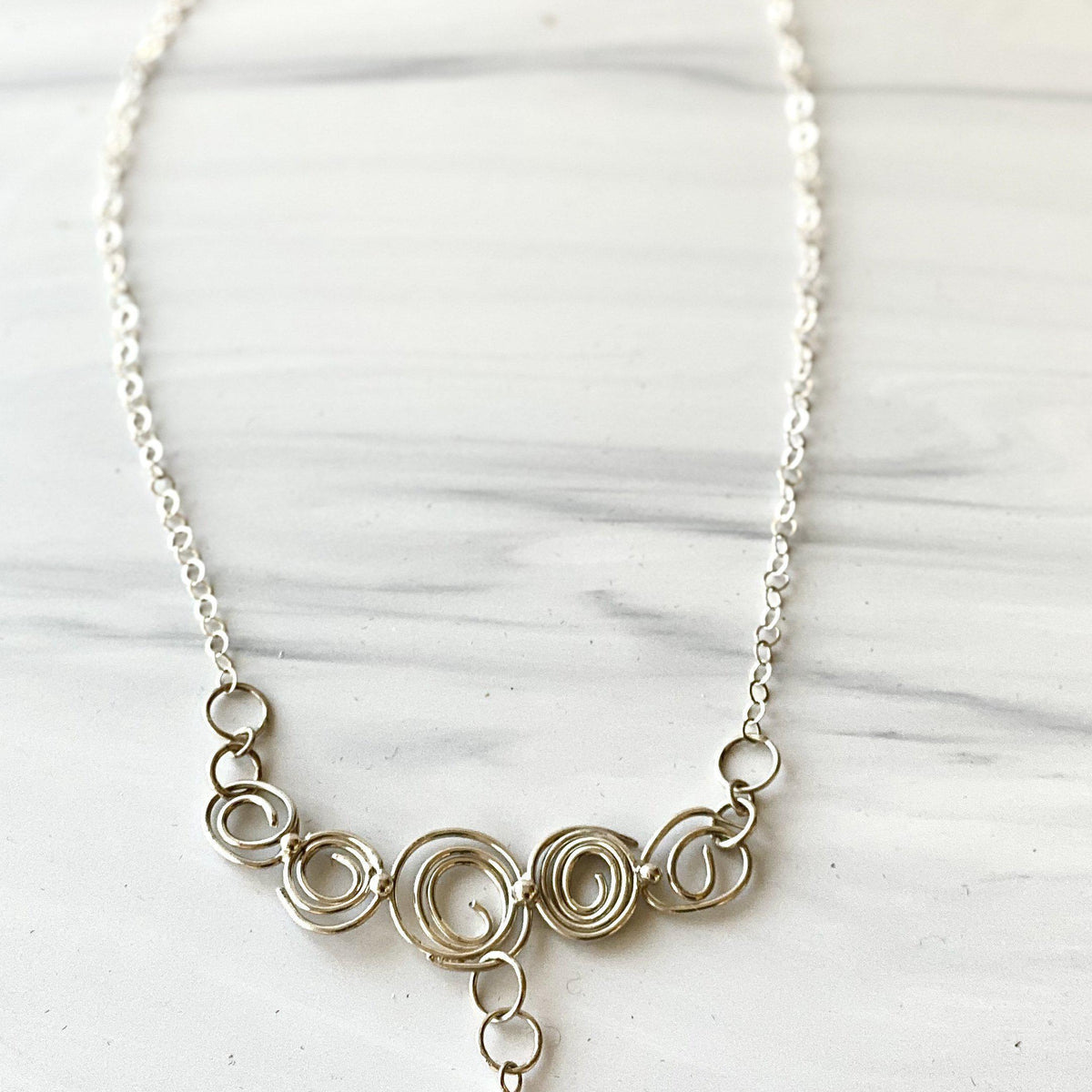 Hannah - Sterling Silver Statement Spiral Bar Necklace, Tiger's Eye