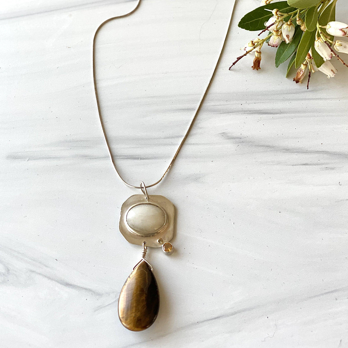 Luna Sterling Silver Necklace, Tiger's Eye, Moonstone, Citrine