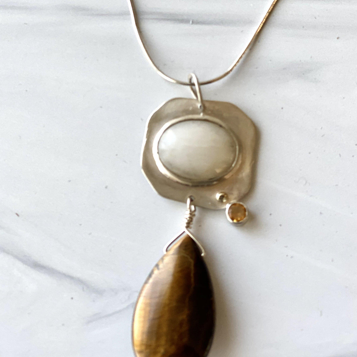 Luna Sterling Silver Necklace, Tiger's Eye, Moonstone, Citrine