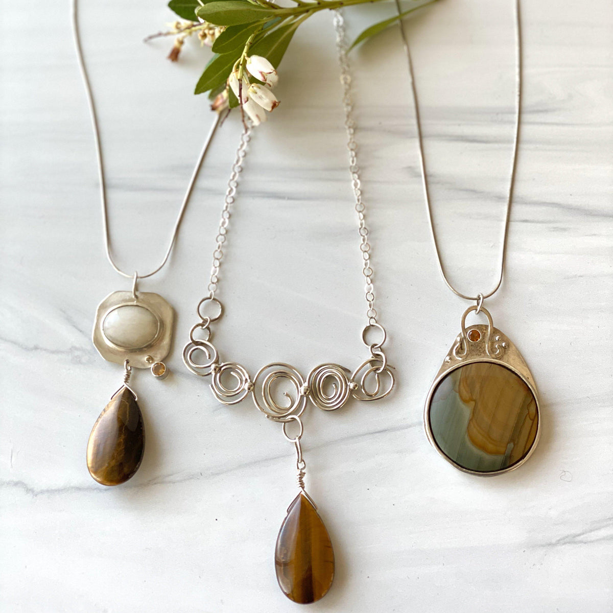 Heather - Sterling Silver Pendant with Landscape Jasper, Citrine