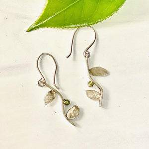 Flora - Sterling Silver Leaf Earrings, Peridot